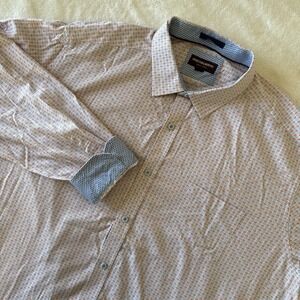 Men's 3XL Johnston & Murphy Blue and Orange Print Cotton Longsleeve Shirt